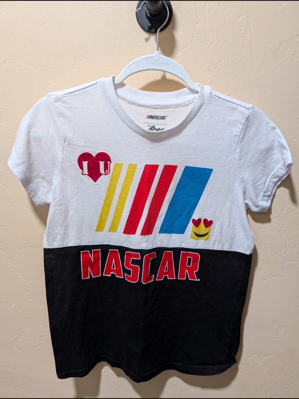 Nascar by Carl Banks Colorblock White/Blk/Red/Yellow/Blue Emoji I Love U Print S